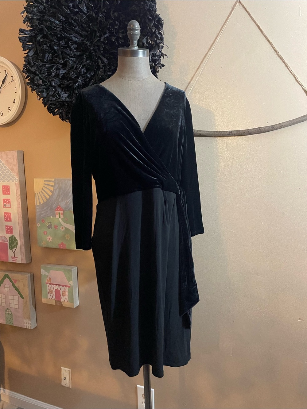 Lauren Ralph Lauren Black Velvet Wrap Long-Sleeve Dress